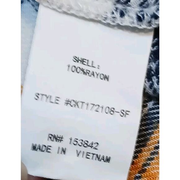 Melloday Top Womens Small Yellow Black Plaid Long Sleeve Button Down100% Rayon - Picture 7 of 8